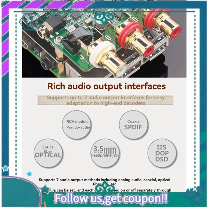A75Q-For Raspberry Pi Es9038q2m DAC Decoder Board Hifi Audio, Coaxial, Fiber, I2S, Analog Output Supports 768K 32Bit, DSD512