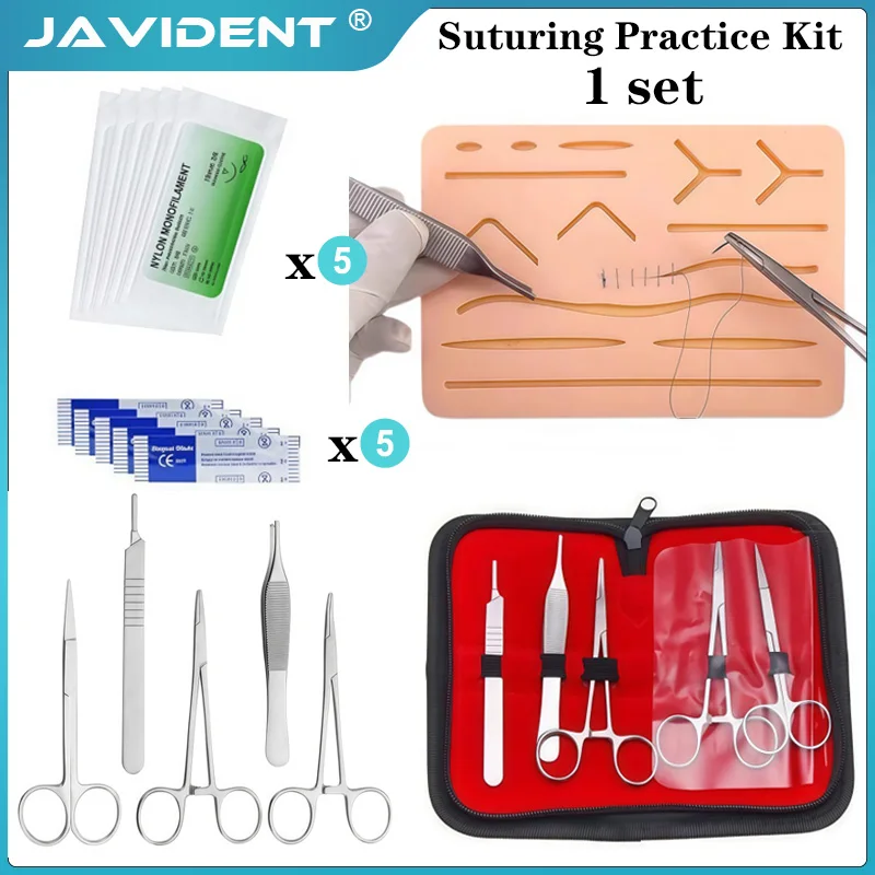 1Set Medical Students Suture Practice Kit Surgical Training with Skin Pad Model Tool Set Surgical Skin Educational Equipment