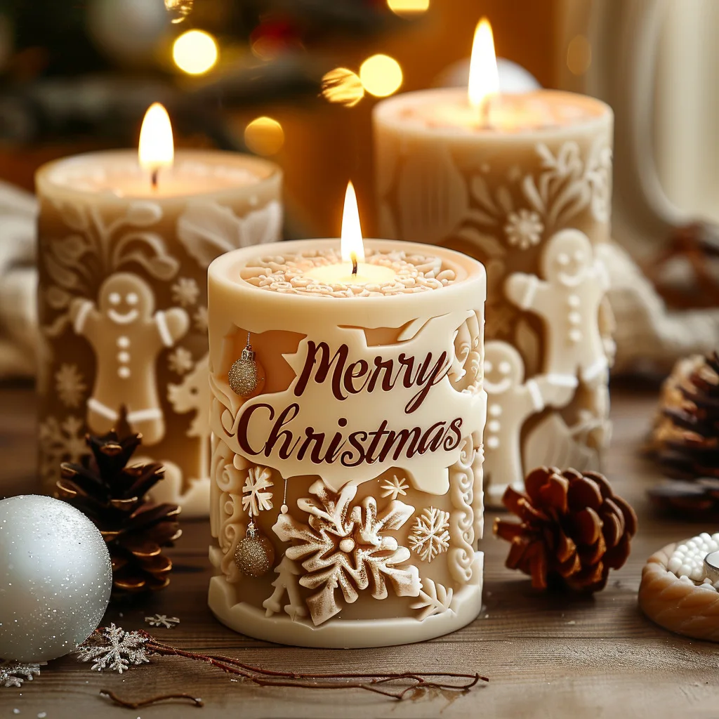 DIY Christmas Candle Silicone Mold Merry Christmas Letters Cylinder Aroma Ornament Mold Plaster Mold Xmas Home Decor Gift 2025