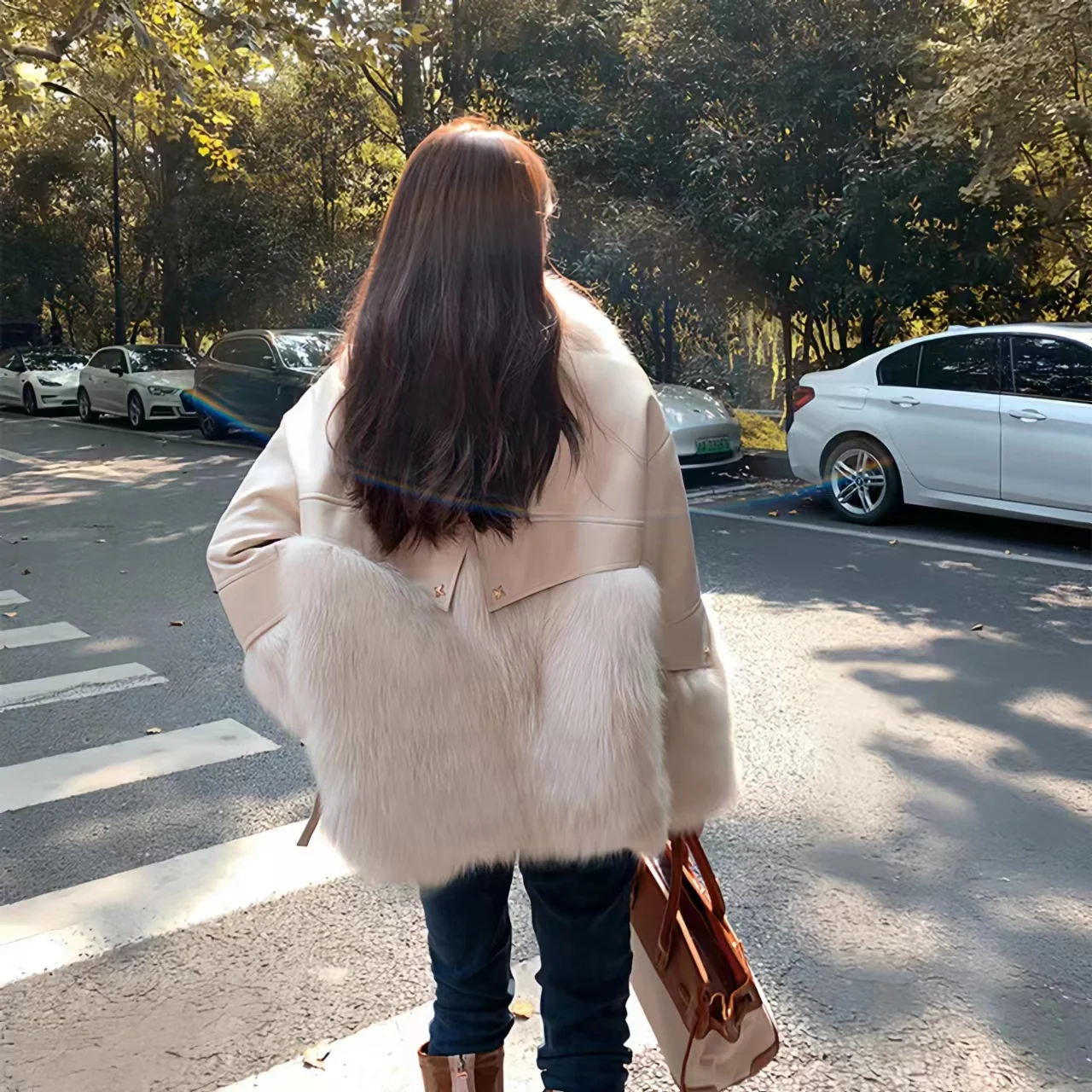 Women\'s Winter Faux Fur Coats, Spliced White Jacket, Female Loose Thicken Warm Clothes, High Quality, Promotion, New, 2022