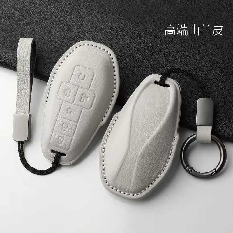Genuine Leather Key Fob Case for 2025 Denza D9 DM-i 1020 ADAS Full Coverage Protective Sleeve Anti-Scratch Car Accessory