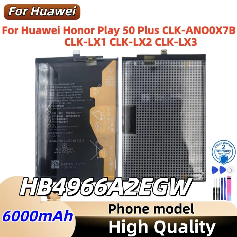New HB4966A2EGW 6000mAh Phone Battery For Honor X7B X60 Play50 Plus Play60 Plus Play8T With Free Repair Tools