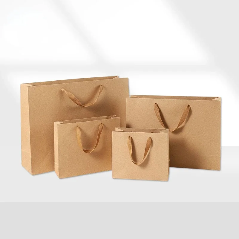 1pc horizontal version / square khaki Kraft paper handbag Clothes, shoes and hats packaging paper bag holiday gift wrapping