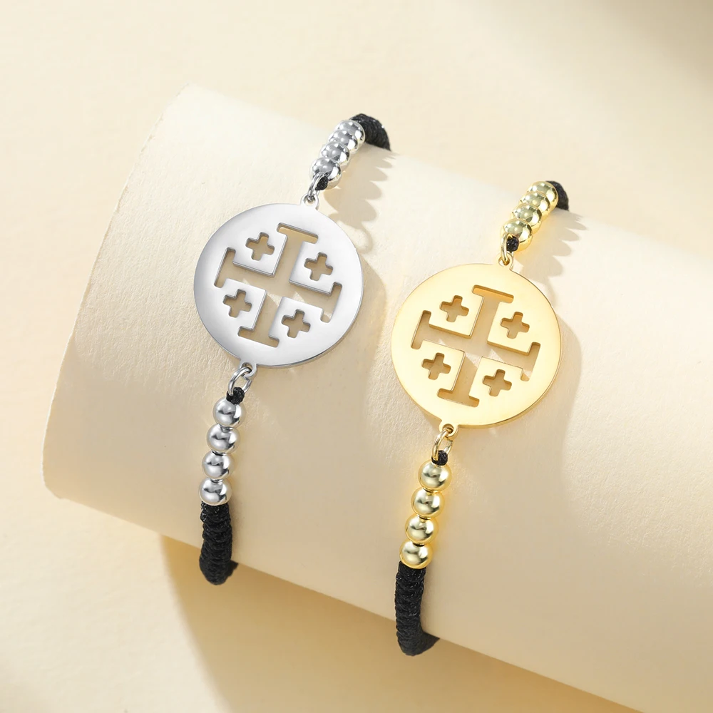 Dawapara Jerusalem Cross Women Bracelet Religious Catholic Greek Christian Symbol of Faith Stainless Steel Minimalism Jewelry