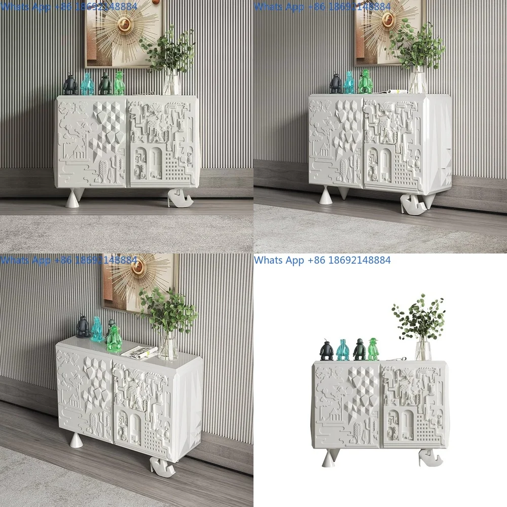 

Entry Cabinet Shoe Storage Decorative Hall Console with Relief Design Living Room Sideboard