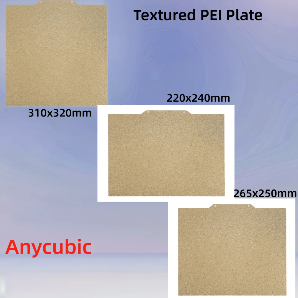 Pelat Cetak Anycubic PEI untuk Kobra Plus/Vyper/Mega S Heated Bed 310x320/265x250/220x240mm, Pelat Baja PEI Bertekstur Dua Sisi