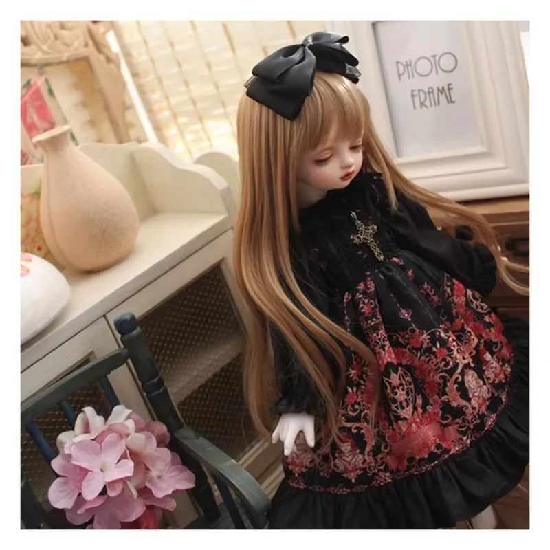 

BJD Doll Dress with Bowknot Hair Band Doll Dress With Print Design for 1/6 1/4 BJD SD Blyth Doll Accessories