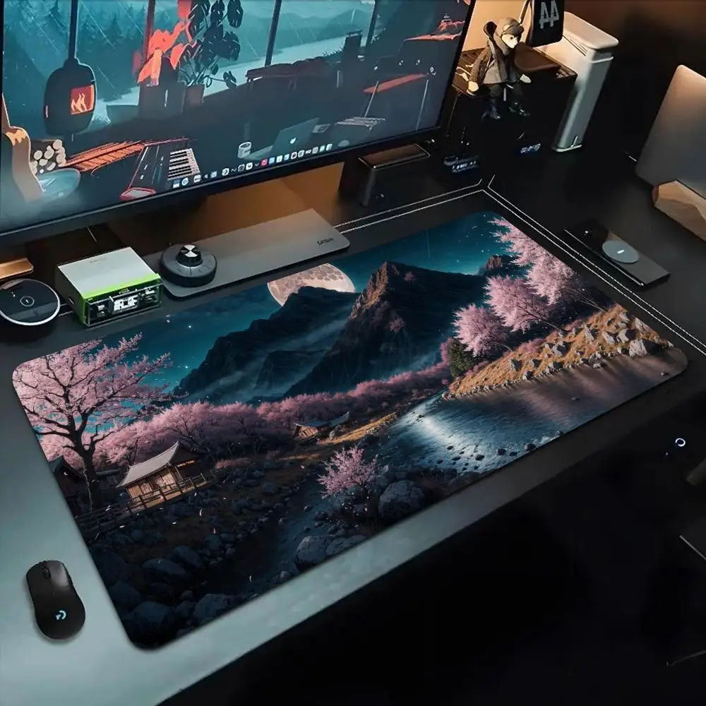 

Cherry Blossom Scenery on Full Moon Night Mouse Pad 500X1000 mm Large Gaming Mousepad Gamer XL Rubber Otaku Keyboard Pad Laptop