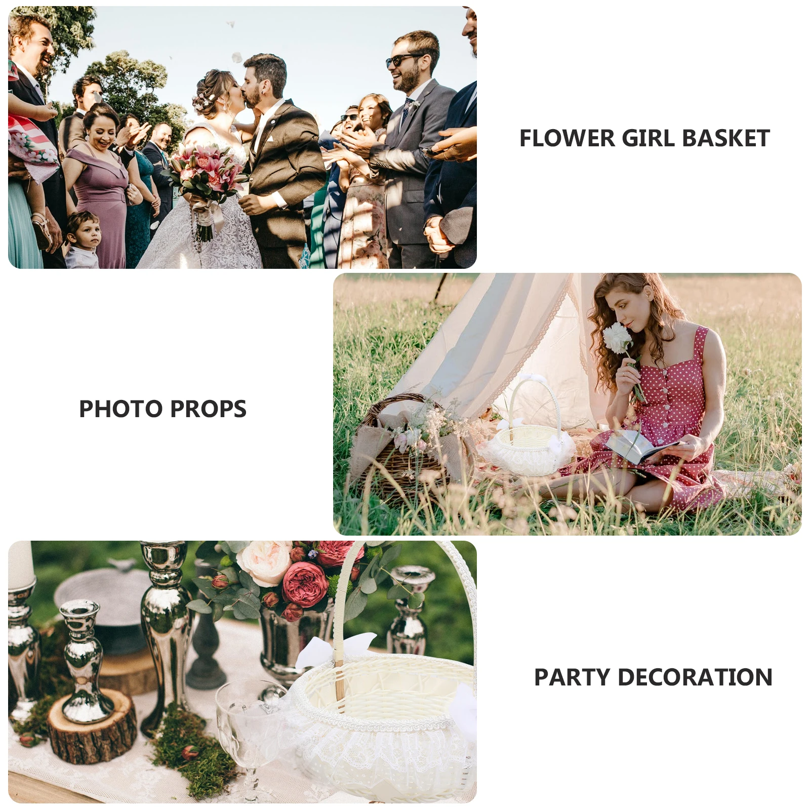 

1pc Wedding Flower Basket Delicate Woven Portable Basket For Wedding Banquet Party Event Reusable Petal Decoration