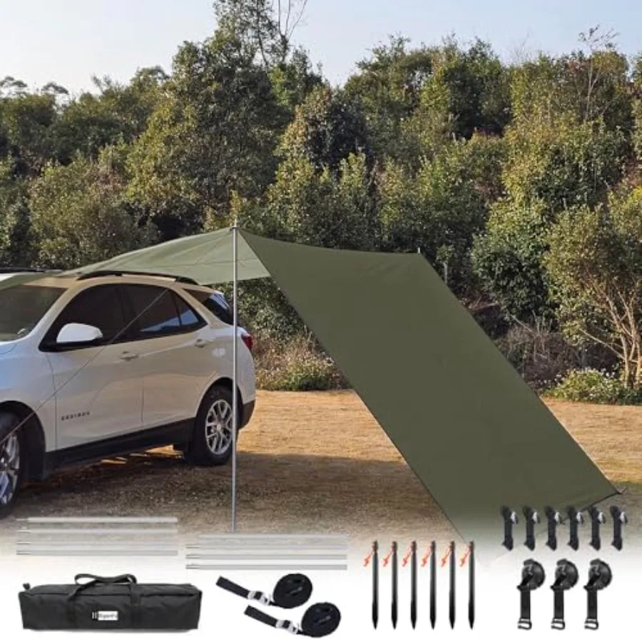 

10x16 Feet Car Side Awning with Pole Outdoor Camping Tent Tarp Waterproof Canopy Shade Sun Shelter