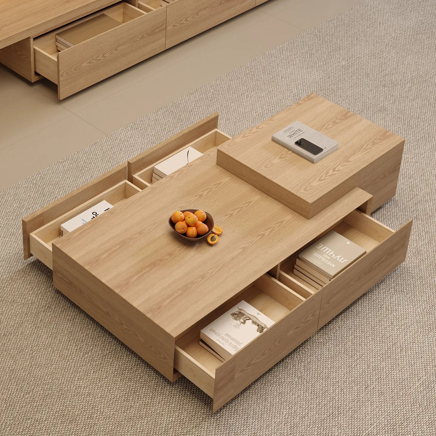 Coffee table simple modern Nordic small apartment living room new fashionable log color rectangular multi-layer board storage