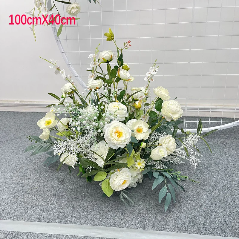 Künstliche Rose mit grünen Blättern, Hochzeits-Halbmond-Blumenreihe, Tischblumenball, T-Bühnen-Dekoration, florale Hochzeitsdekorationen – Detail 2