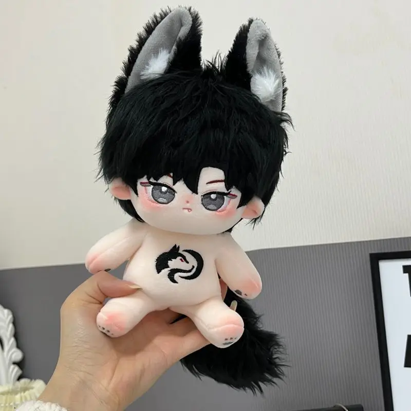 Kawaii Cotton Doll 20cm with Skeleton and No Attribute Male Doll with Animal Ears Big Tail Wolf Embroidery Doll Boy Gift