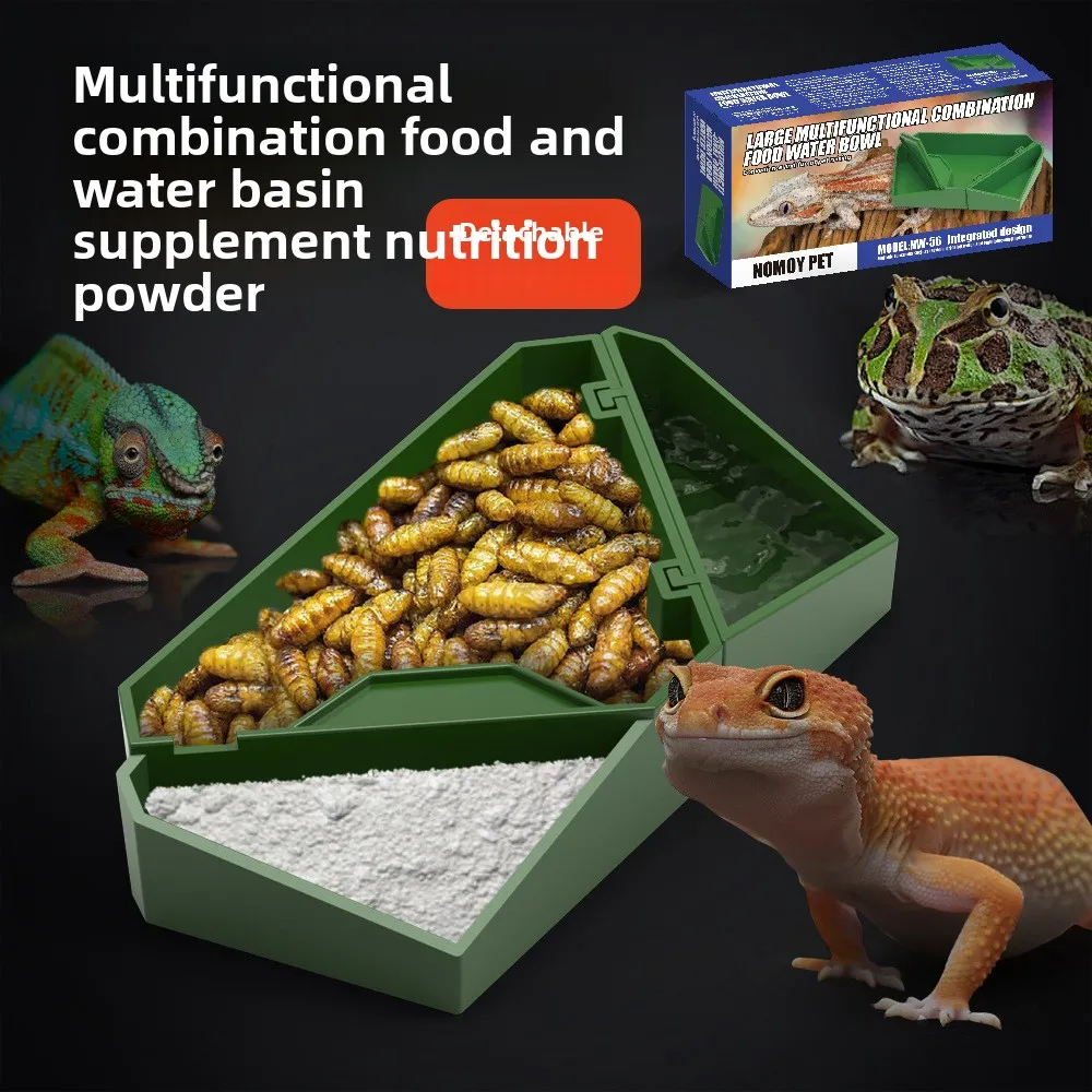 

NOMOY Reptile Food and Water Dish Combo-Multi-Feeder with Insect Guard & Calcium Cup for Bearded Dragons,Leopard&Crested Geckos
