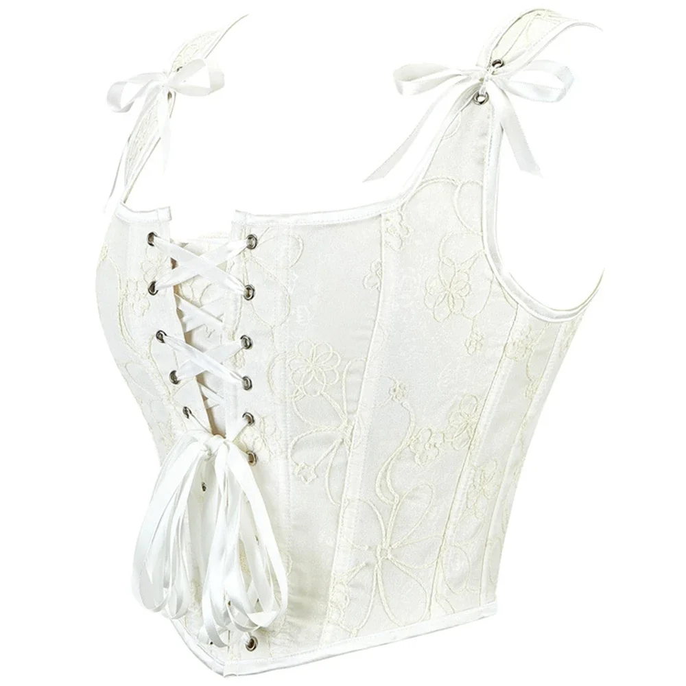 خمر الأبيض الجاكار مشد سترة المرأة الفيكتوري حزام الكتف overالصدر المشدات المحاصيل الأعلى القوطية Korsett الملابس الداخلية محدد شكل الجسم