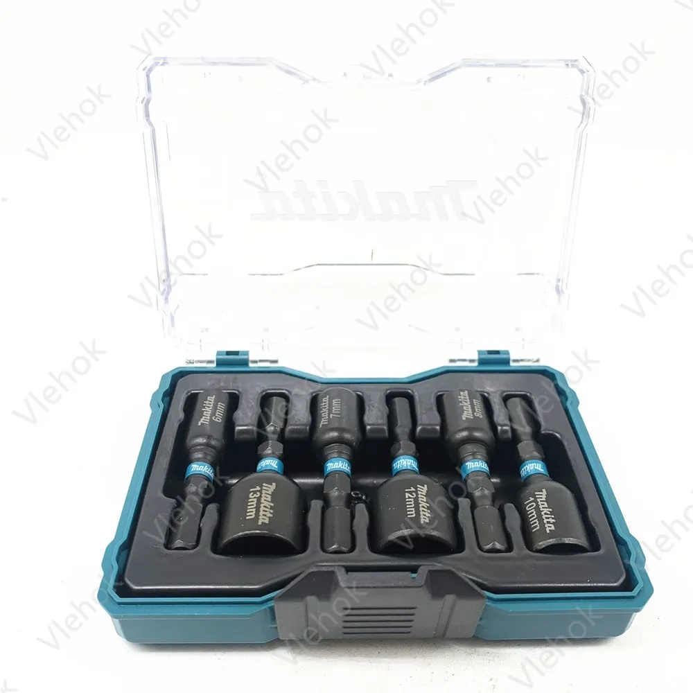 Makita E-18035 Electric Screwdriver Hexagonal Handle Magnetic Sleeve 6PCS Set 1/4” Impact Resistant Sleeve 6/7/8/10/12/13mm