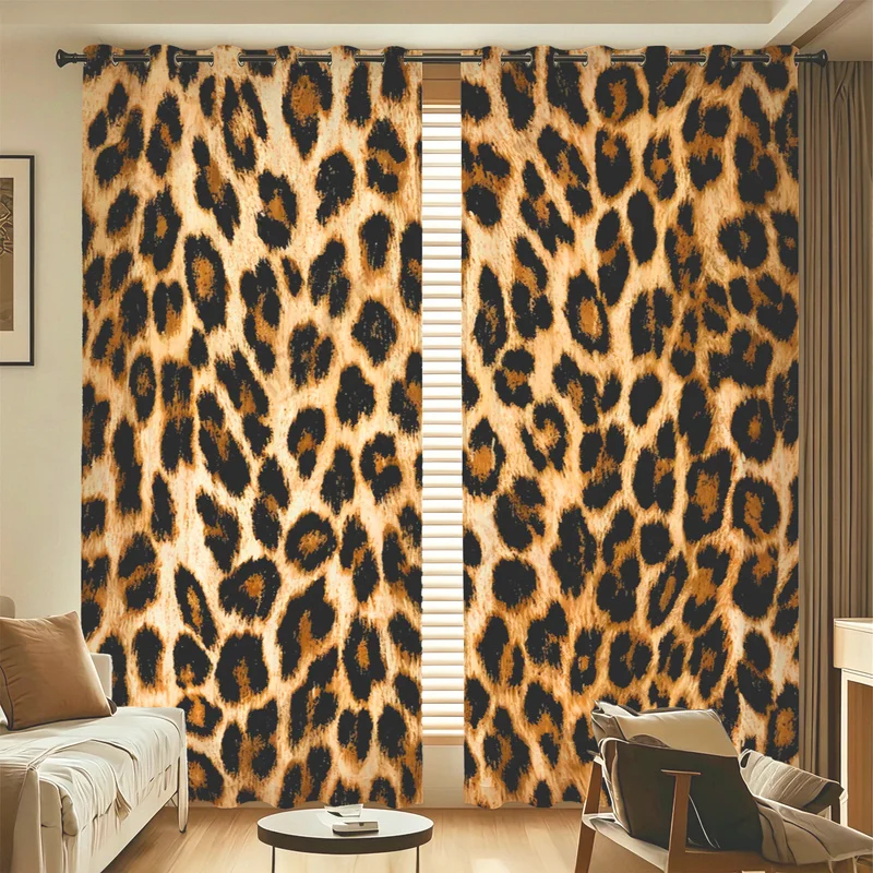 2Pcs Microfiber Curtain Set,Machine Washable,Easy Hanging & Installation,Multi-Sizes,85% Light Blocking,Wild Leopard Print
