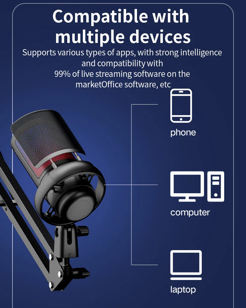 ME6S USB Condenser Gaming Professional Podcast Microphone Studio Recording Microphone Ampliant RGB Gaming Microphone