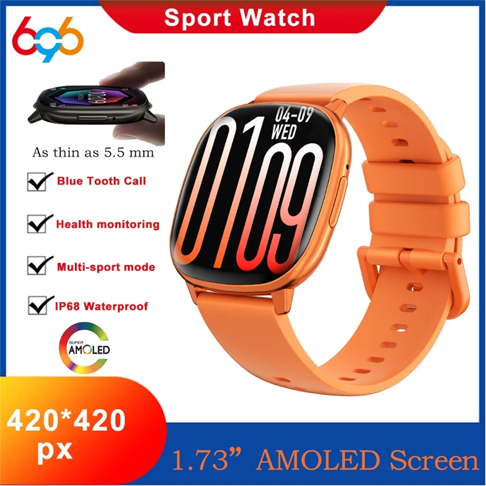Fashion Ultra-thin Smartwatch AMOLED Screen Blue Tooth Call Men Women Heart Rate Music Watches Sports Smart Watch Alarm Clock