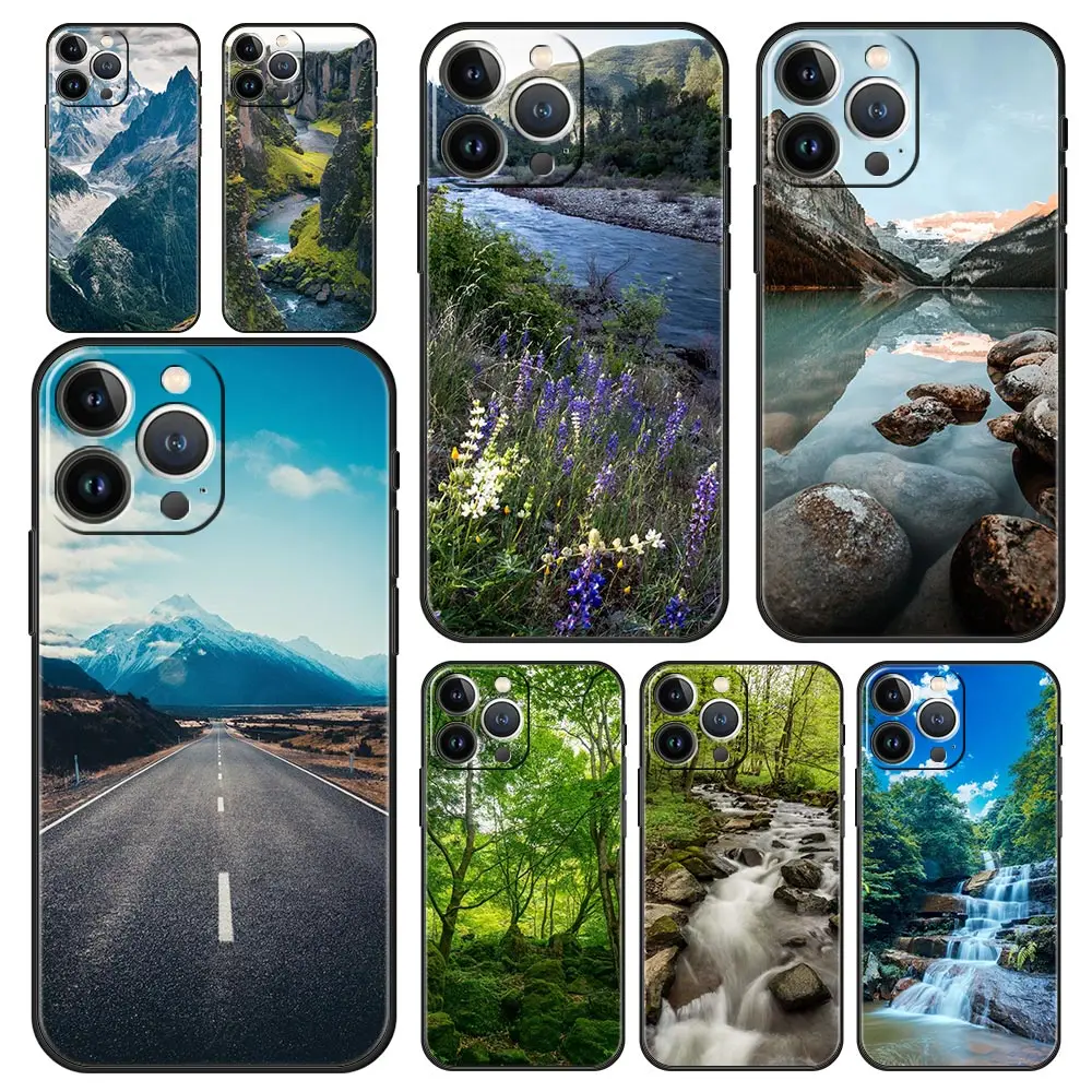 Luxury Phone Case For iPhone 16 15 14 11 Pro Max 13 12 XS X XR 7 8 Plus Shockproof Waterfall nature Trees ship Cover
