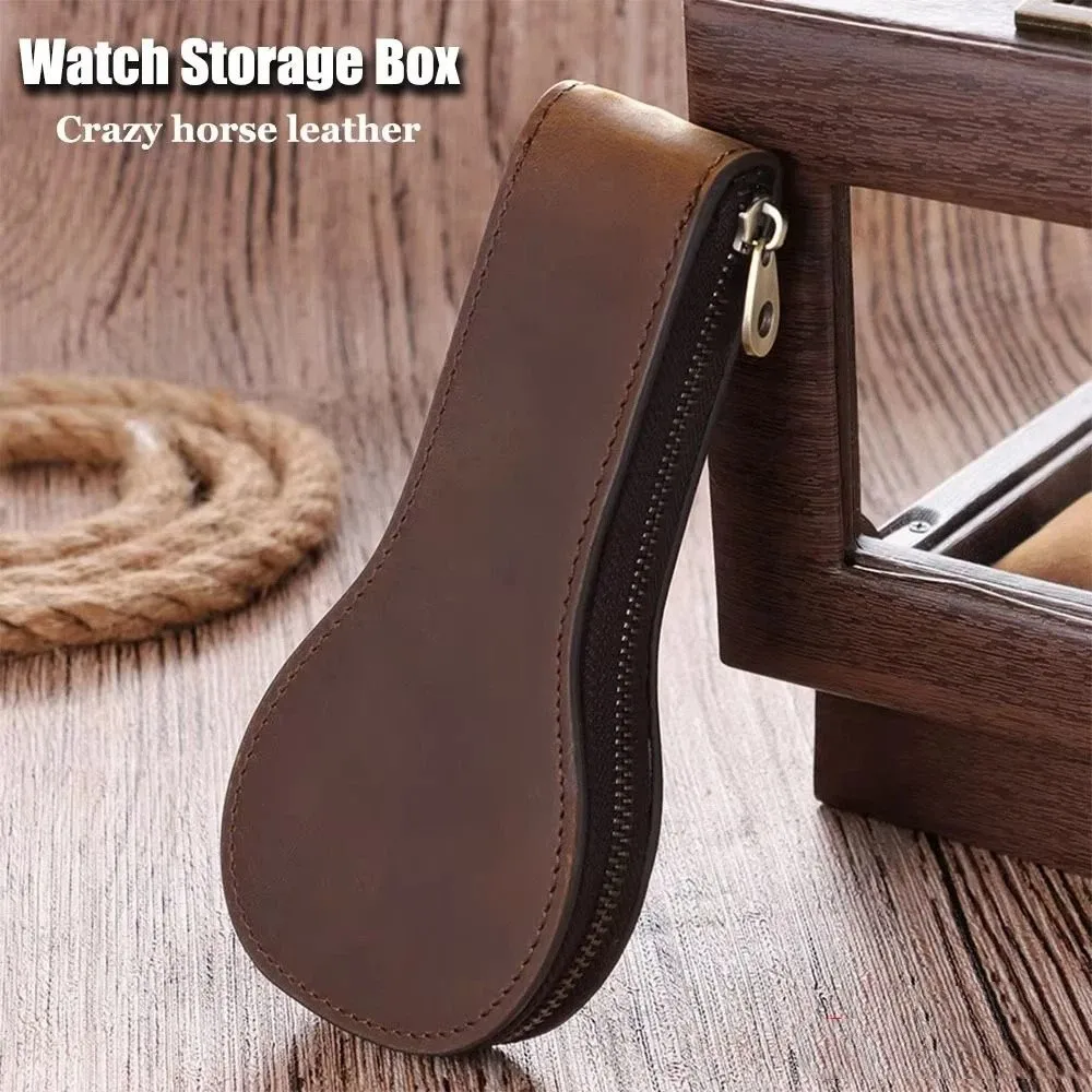 Vintage Rustic Brown Watch Box Dust Proof PU Portable Organizer Bag 1-Slot Durable Watch Pouch Gift for Men