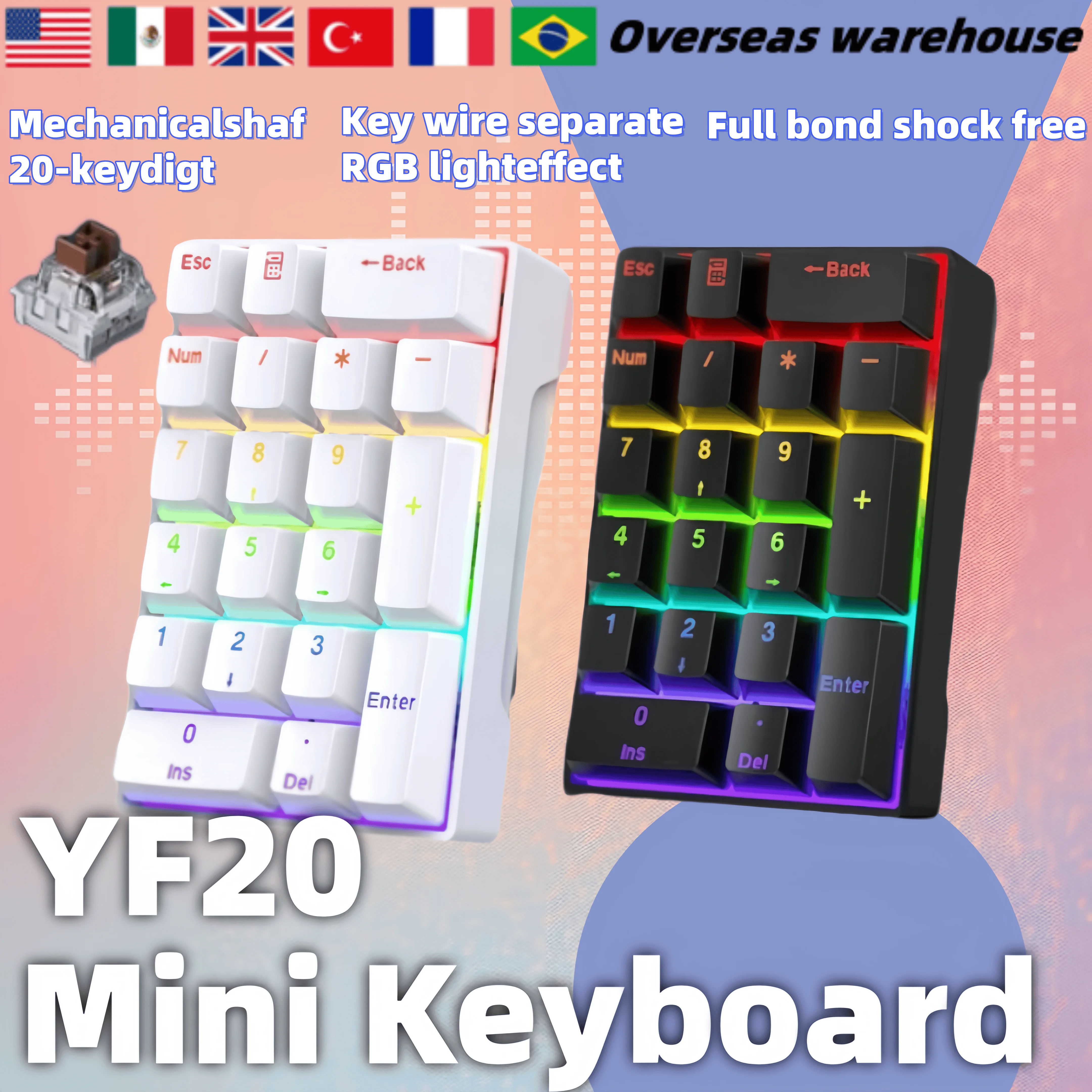 

YF20 Mini Keyboard Mechanical Numeric Keyboard Wired Laptop External Keypad Mini Office Portable Keypad Man Gifts Chilrdren Gift