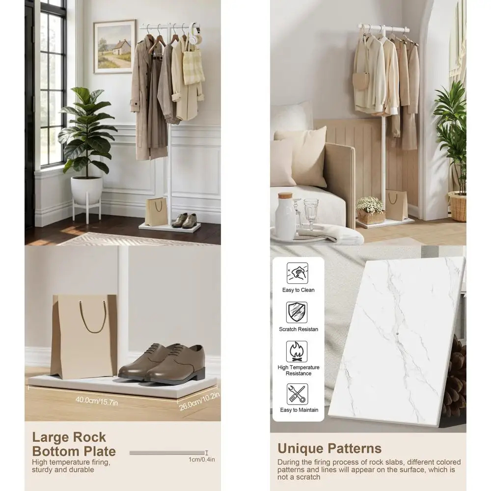 

Отдельно стоящая металлическая вешалка для одежды с основанием из каменной плиты, высота 68,9 дюймов, белая