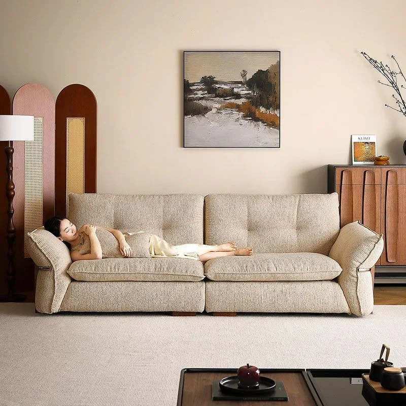 Cloth sofa, medieval chenille home living room can be fully disassembled and washed, high-end solid wood sofa, straight row