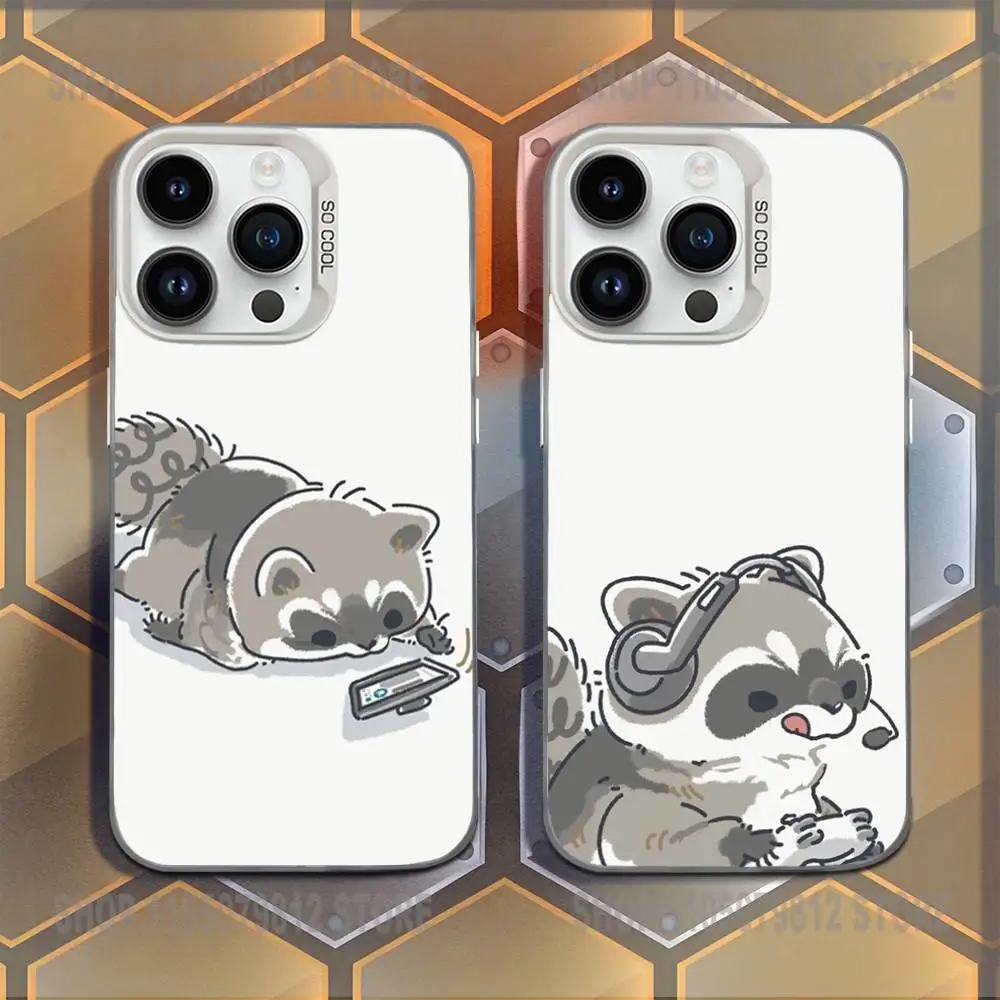 

Cute Funny Cartoon Raccoon Phone Case For iPhone 16,15,14,13,12,11,Mini,Pro,E,MAX White Candy Matte Shockproof Cover