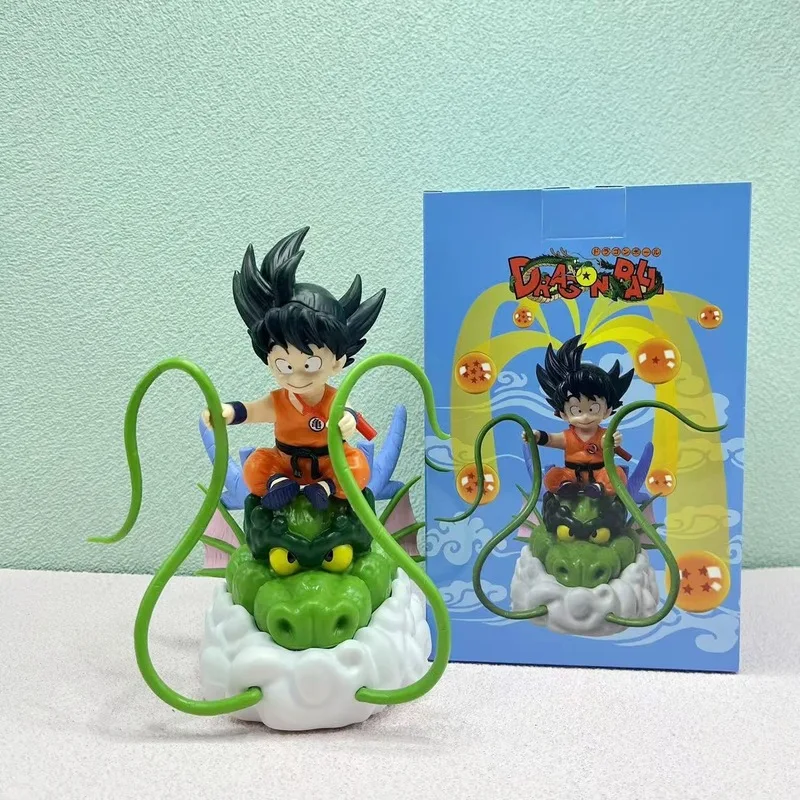 New Cute 19cm Anime Dragon Ball Childhood Son Goku And Shenron Scene Figure Childhood Model Ornaments Kids Toys Christmas Gift