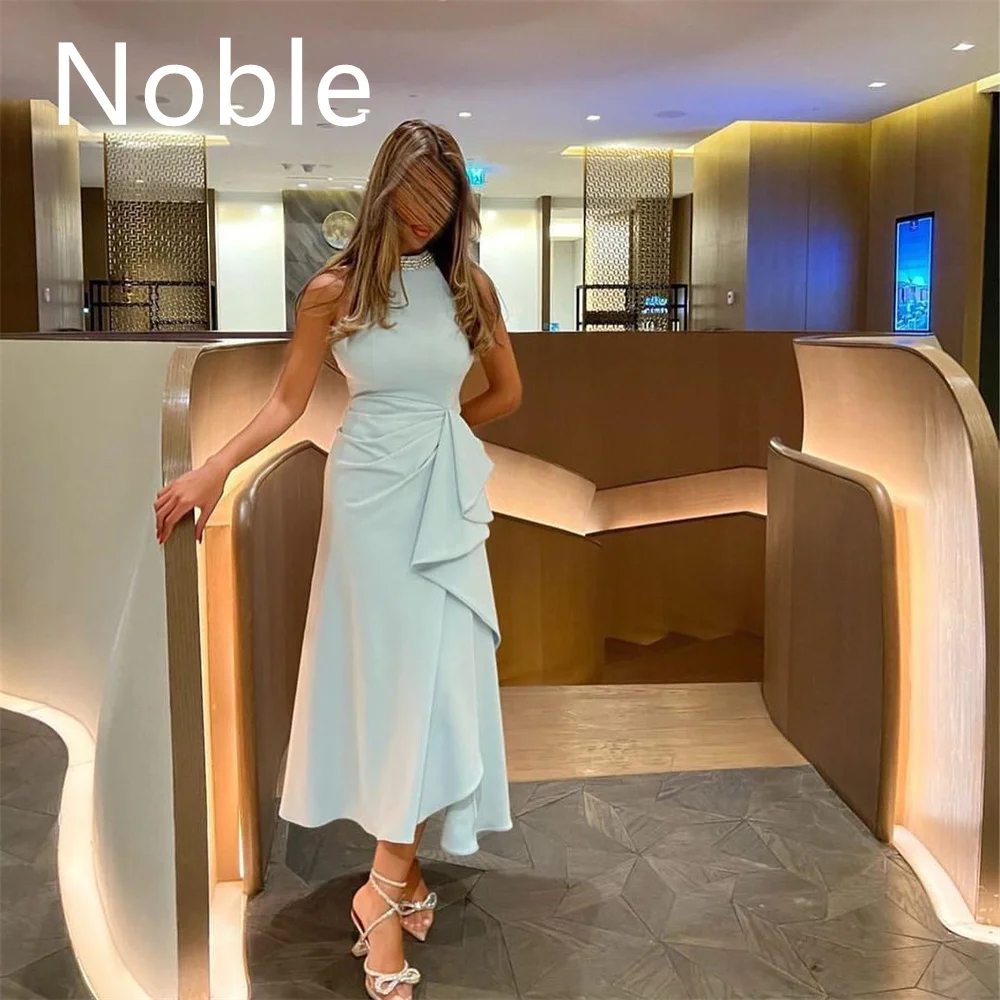 Noble Halter Neckline Prom Dress Sleeveless With Tea Length Evening Summer Elegant Party Dress For Women2023