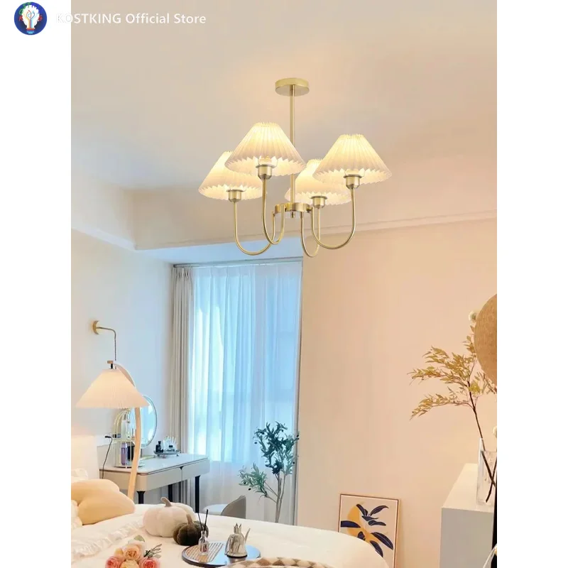 Restaurant fold paper lampshade LED Chandelier Lighting for foyer Luxury Bedroom kitchen Bar Cafe Pleated Paper hanging Lighting