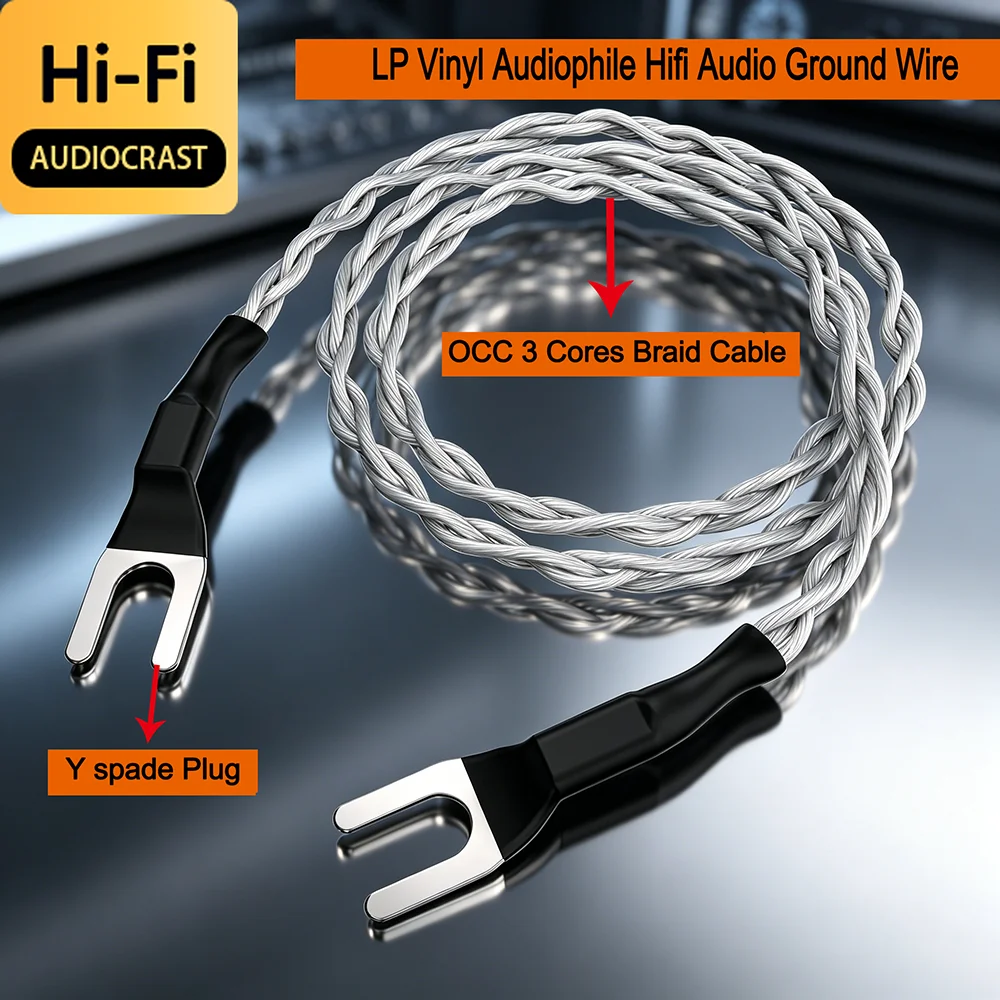 3AG Phono Ground Cable 5N Silver Plated 3 Conductors Tonearm Wire Rhodium Y Plug LP Vinyl Turntable Earthing Cord for Amplifier