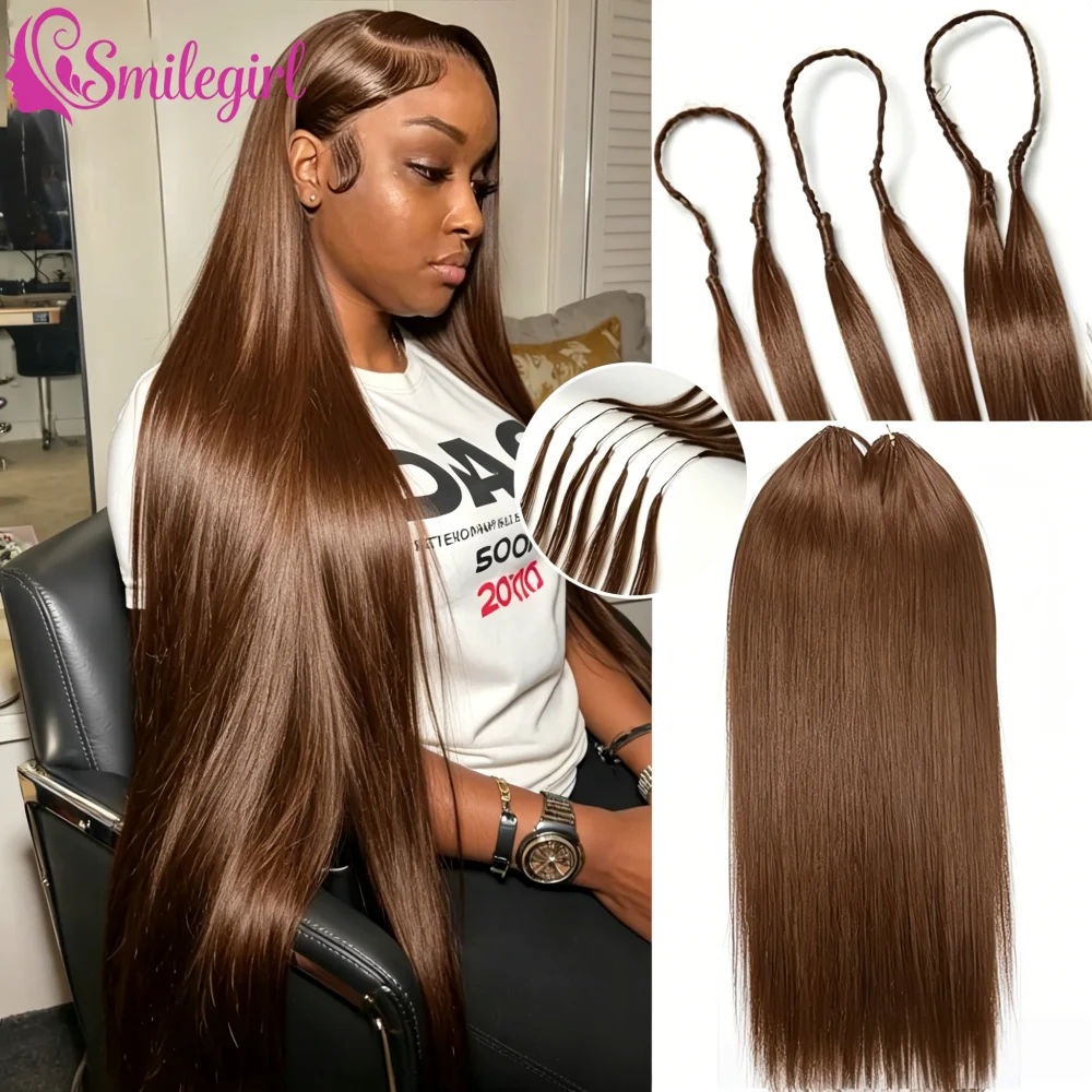 

Bone Straight Crochet Human Hair #4 Brown Colored Miracle Knots Pre Separated Extension Invisible Lightweight Feather Crochet Bulk Human Hair