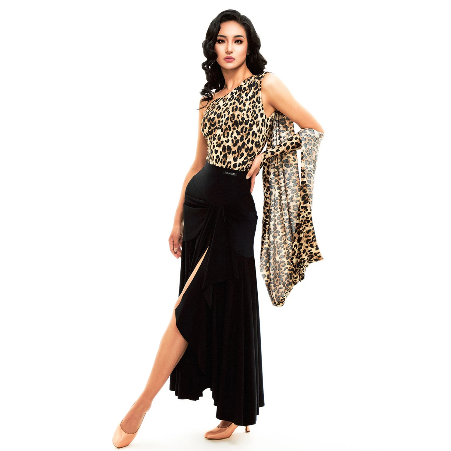 Modern Ballroom Dance Clothes Women Performane Costume Slant Shoulder Tops Leopard Black Bodysuit Adult Waltz Dance Wear SS1047