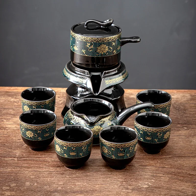 Ceramic Stone Grinding Semi-automatic Kung Fu Tea Set Wisteria Gilding Tea Ceremony Supplies