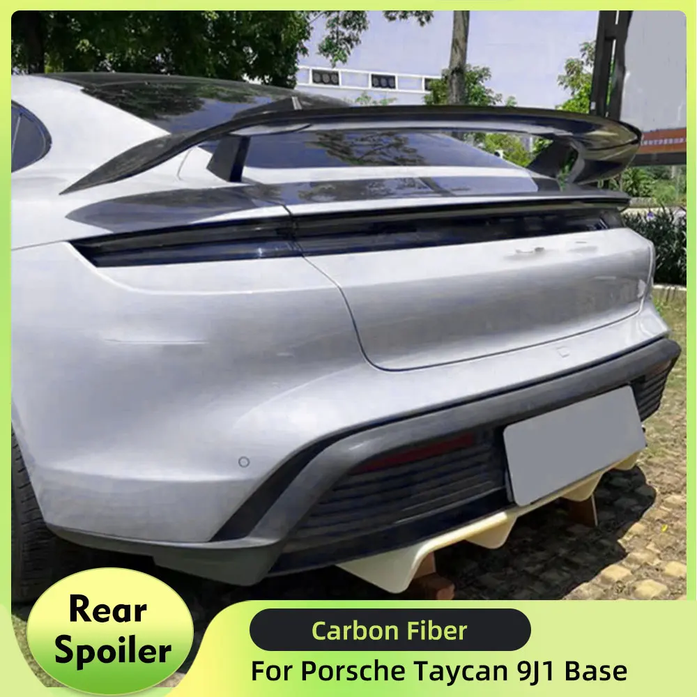 Задний спойлер для Porsche Taycan 9J1 Base 4S Sedan 2019-2025, задний спойлер багажника из настоящего углеродного волокна, хвостовое крыло