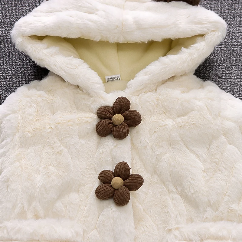 Baby Girl Jacket Winter Flower Cute Ear Girl Hooded Jacket Sweet Girl Winter Clothing