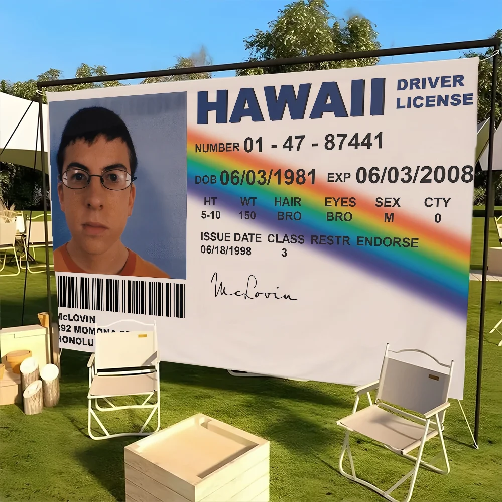 فيلم كلاسيكي Superbad McLovin معرف العلم للنزهة حفلة فنية ديكور المنزل لافتة التخييم في الهواء الطلق