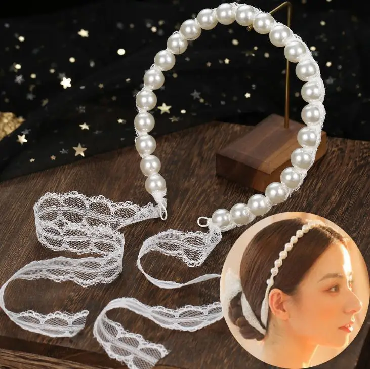 Handgemachte Spitze weiße Blume Hochzeit Haarband Tiara Stirnband Braut Kopf bedeckung Abschluss ball Party Haarschmuck Frauen Haarschmuck