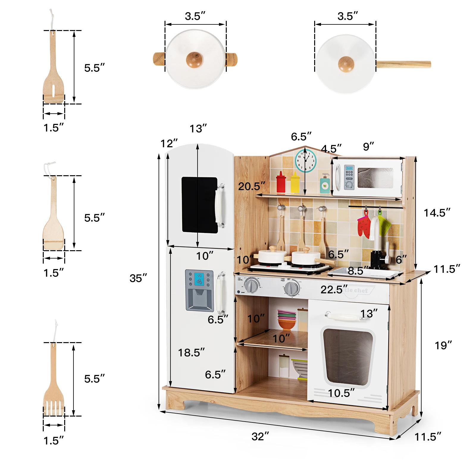 Costway Wooden Kids Pretend Kitchen Playset Cooking Play Toy w/ Utensils & Sound