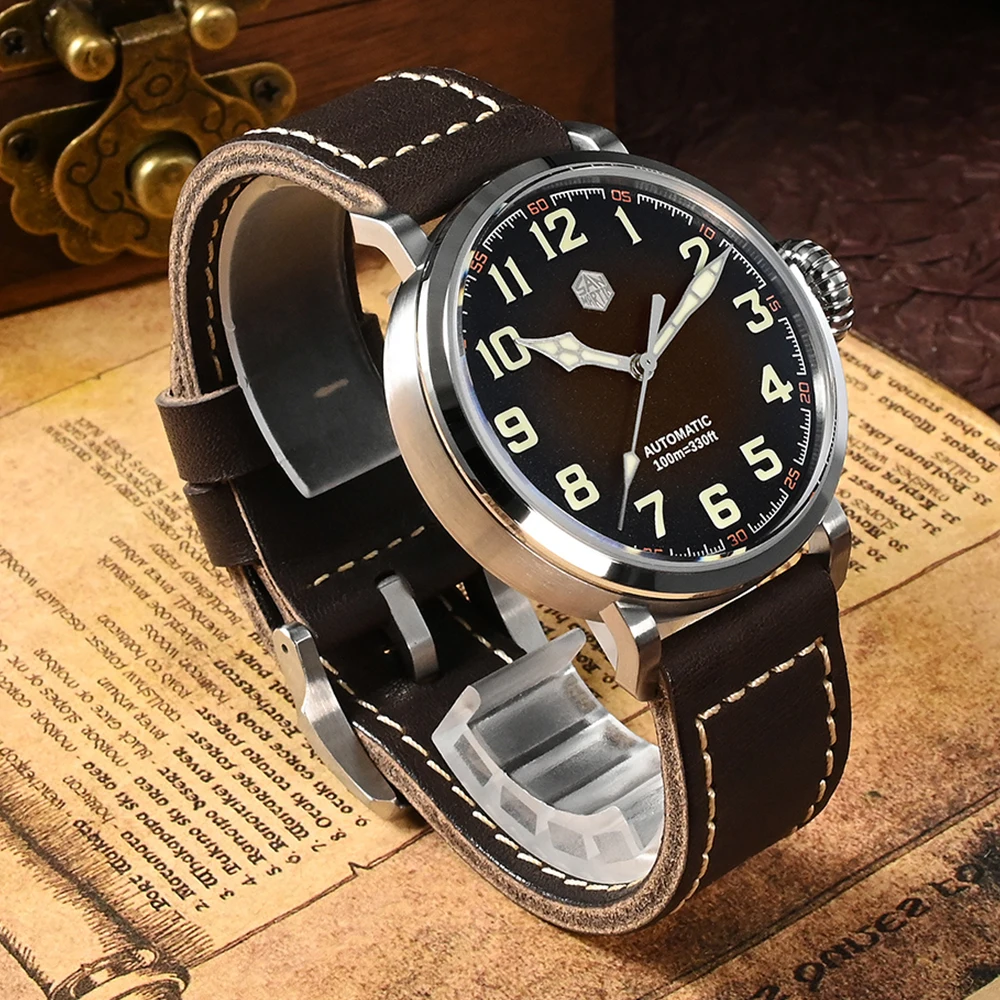 San Martin Fashion Men\'s Watch 40mm Pilot Automatic Mechanical YN55 PT5000 SW200 Stainless Steel Luminous Waterproof 100m