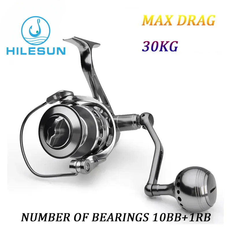 HILESUN Fishing Reel 10BB+1RB All Metal Stainless Steel Spinning Wheel Max Drag 30kg Carbon Brake Stainless Steel Tooth Disc