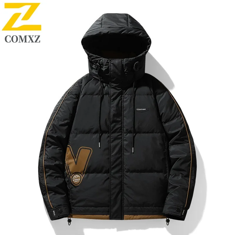 COMXZ الرجال أسفل سترة فاخرة مقنعين الكورية نمط خفيفة الوزن الدافئة سترة الترفيه التخييم الباردة مقاومة الشتاء أسفل معطف #4