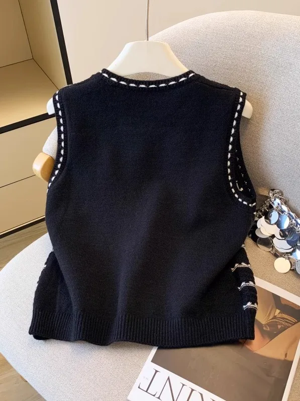   니트 가디건 베스트 여성용 헤비웨이트 컬러블로우 가을-겨울 패션 한국 스타일 스트레이트컷 실크 탑