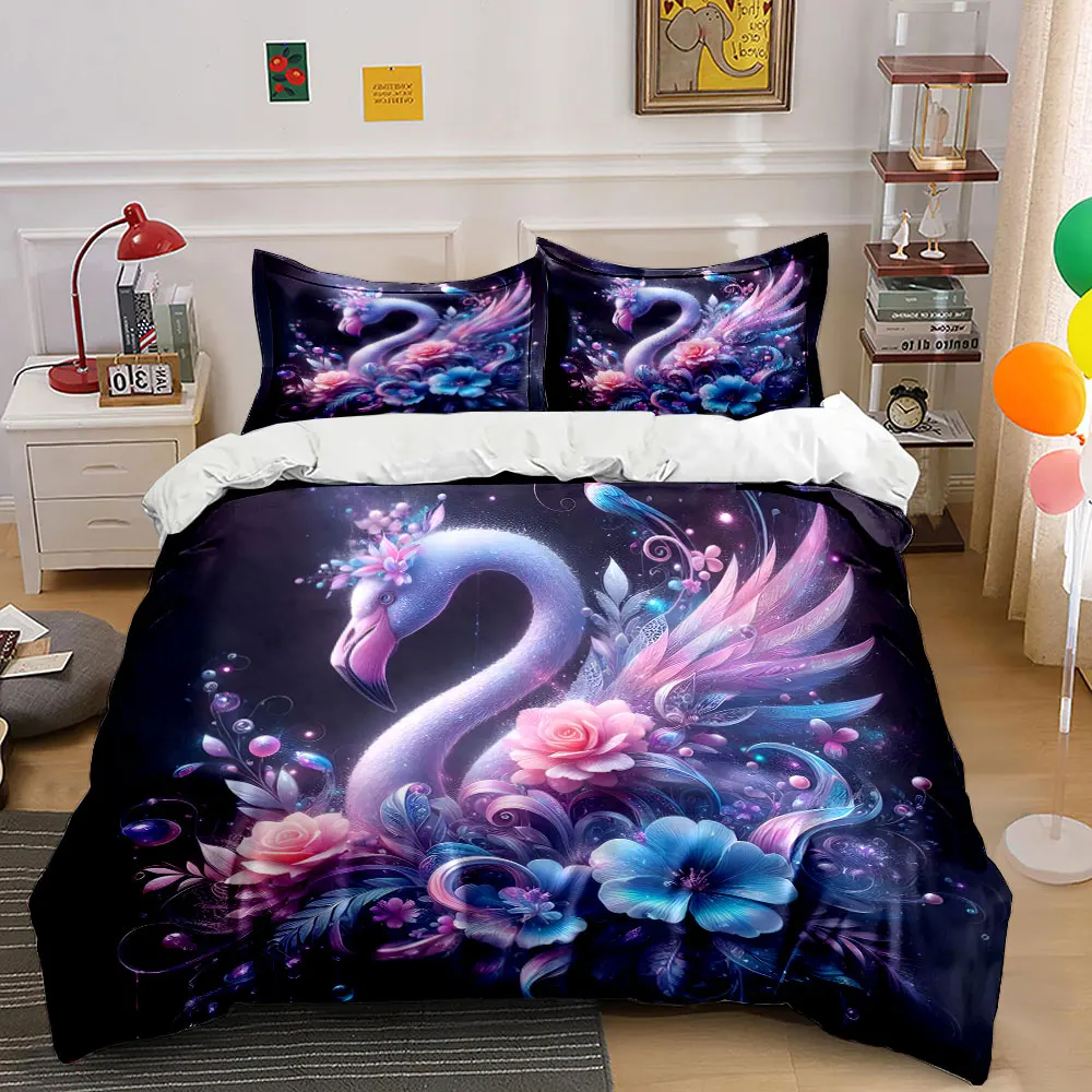

Dreamy painted flamingo with floral wreath Bedding Set for Kids Luxury Gift 3pcs Digital Print Comforter Set Soft Comfortable