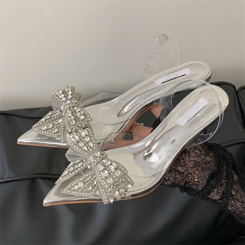 

Eilyken CRYSTAL Butterfly-kont PVC Transparent Thin Heels Women Pumps Fashion Pointed Toe Party Slingback Shoes