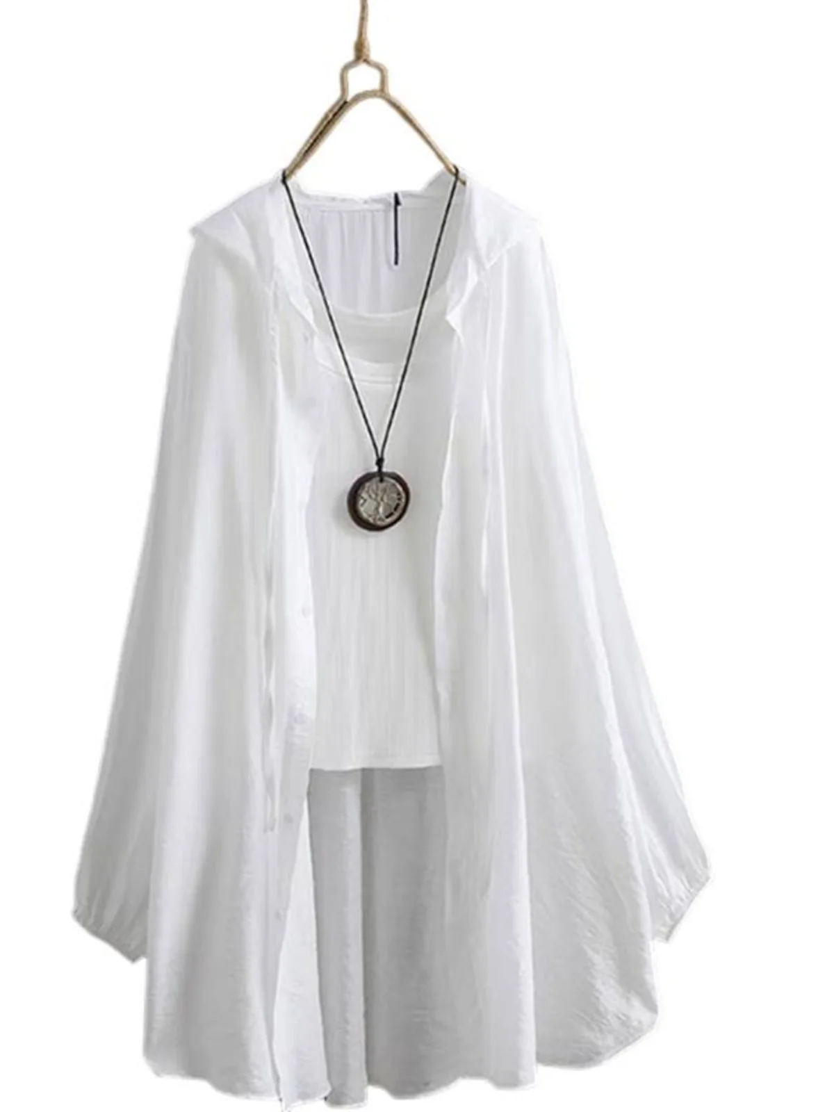 Summer Thin Hat Sun Protection Clothing Women's Mid-Length Long Sve Ice Silk Cotton Linen Open Cardigan Outerwear Top
