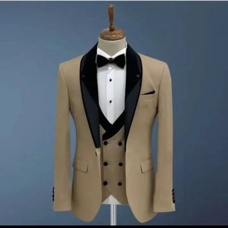 

3 Pieces Green/Khaki Men'sSet Suits Groom Formal Wedding Tuxedos Blazer Classic Fit Groomsmens Wear Prom Dress Jacket+Vest+Pant