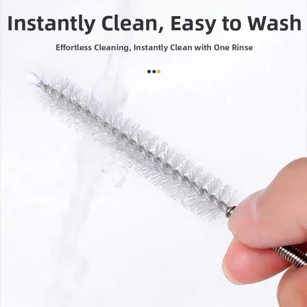 2pcs Long Flexible Refrigerator Drain Dredge Coil Brush Kitchen Drain Drain Hole Dredge Stainless Steel Pipe Cleaning Tool